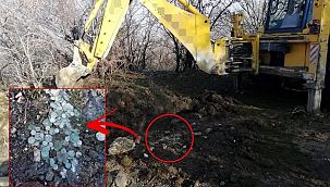 Kepçenin kazı sırasında kırdığı küpten çıktı