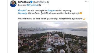 Vali Yerlikaya'dan Ayasofya Paylaşımı